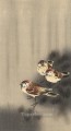 Tres gorriones en una ducha de lluvia Ohara Koson Shin hanga
